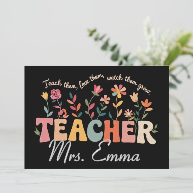 Personalized Groovy Flowers Teacher Custom Gift Invitation (Standing Front)