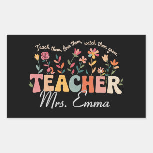 Personalized Groovy Flowers Teacher Custom Gift Rectangular Sticker