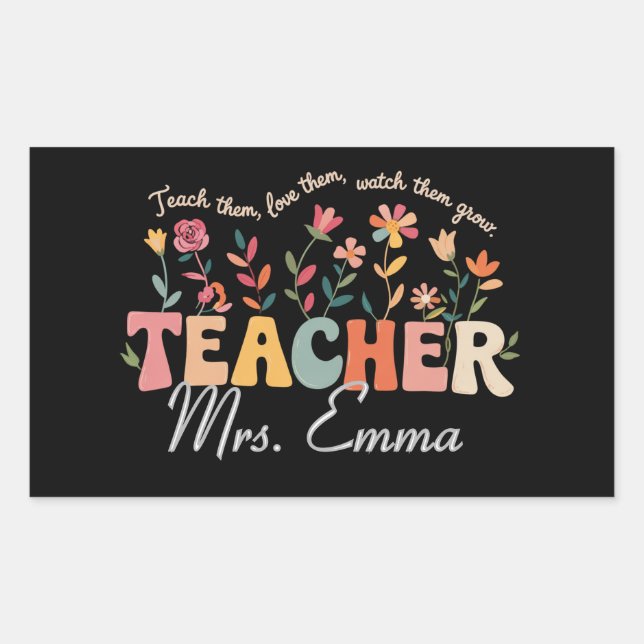 Personalized Groovy Flowers Teacher Custom Gift Rectangular Sticker (Front)