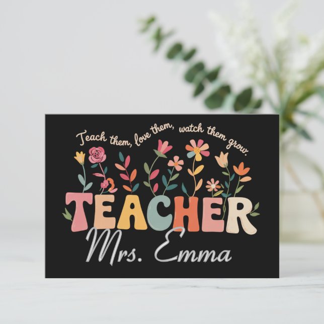 Personalized Groovy Flowers Teacher Custom Gift Thank You Card (Standing Front)