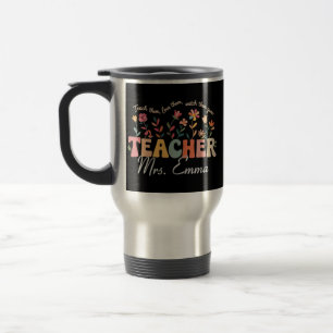 Personalized Groovy Flowers Teacher Custom Gift Travel Mug