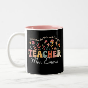 Personalized Groovy Flowers Teacher Custom Gift Two-Tone Coffee Mug