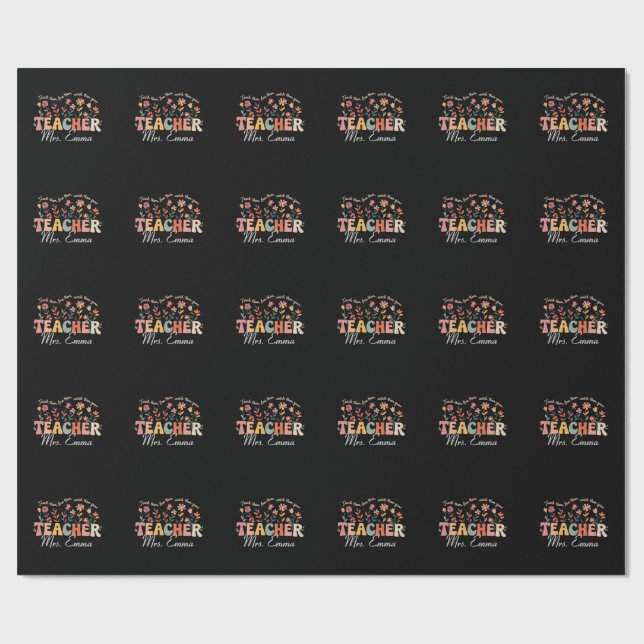 Personalized Groovy Flowers Teacher Custom Gift Wrapping Paper (Flat)