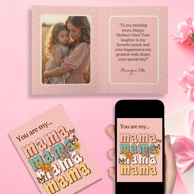 Personalized Groovy Mama blush with Photo folded Card (Personalized Groovy Mama blush with Photo folded Card)