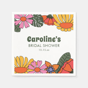 Personalized Groovy Pink Floral Bridal Shower  Napkins