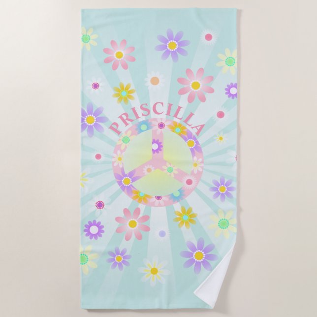 Personalized Groovy Retro Daisy Beach Towel (Front)