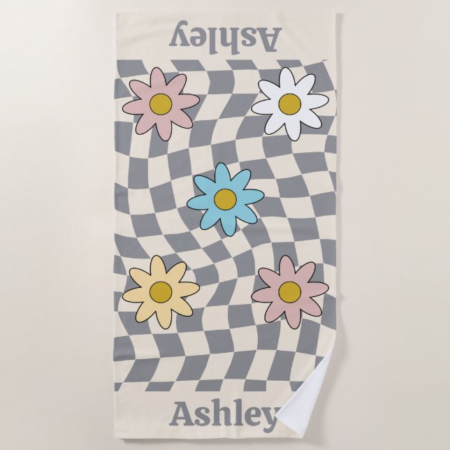 Personalized Groovy Retro Name Beach Towel (Front)