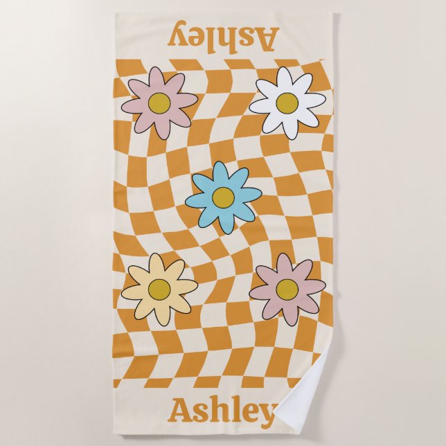 Personalized Groovy Retro Name Beach Towel (Front)