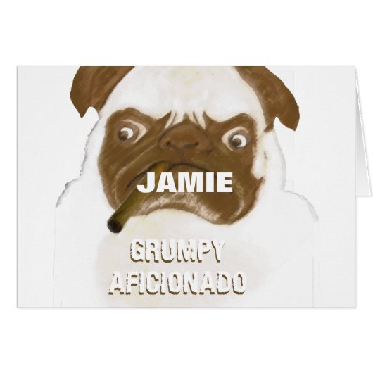 Personalized Grumpy AFICIONADO Pug Smoking Cigar Cards (Front Horizontal)