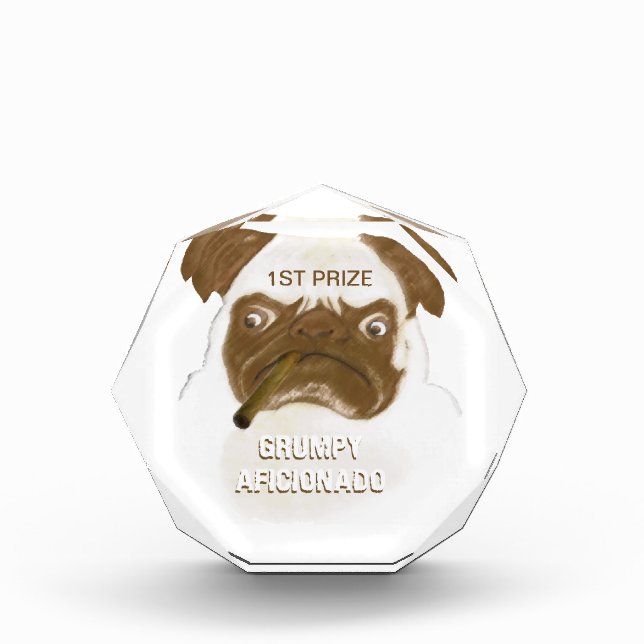 Personalized Grumpy AFICIONADO Puggy Cigar Acrylic Award (Front)
