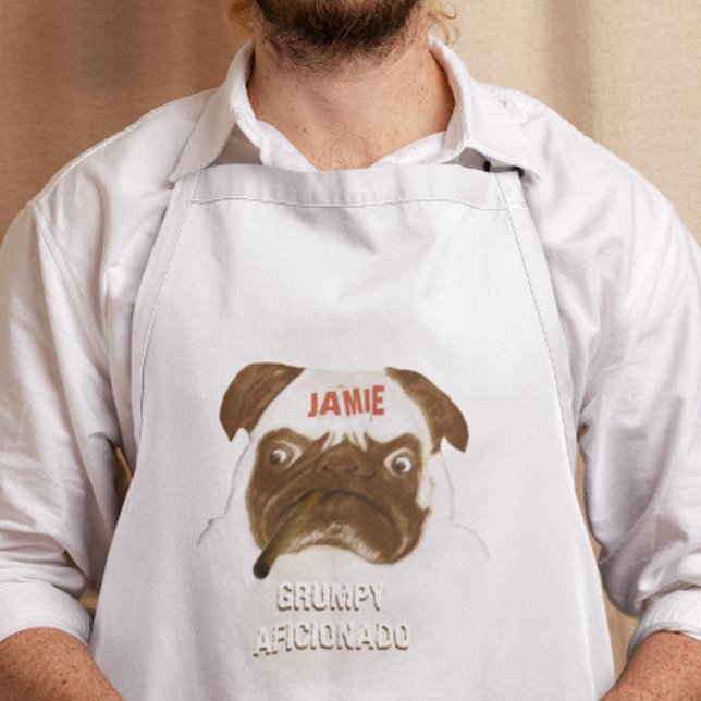 Personalized Grumpy AFICIONADO Puggy Cigar Adult Apron (Creator Uploaded)