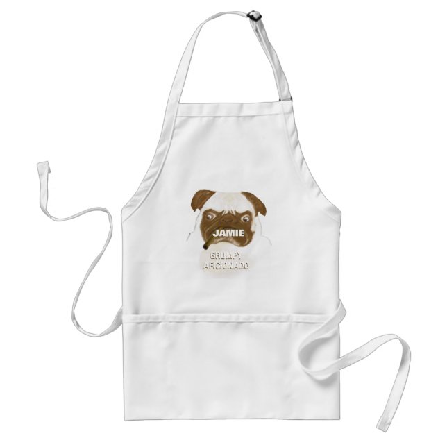 Personalized Grumpy AFICIONADO Puggy Cigar Adult Apron (Front)