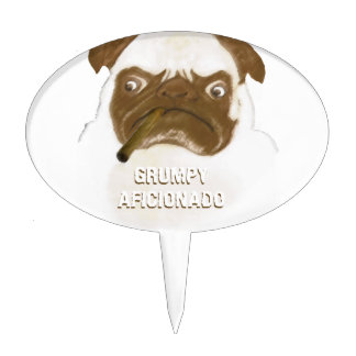 Personalized Grumpy AFICIONADO Puggy Cigar Cake Topper