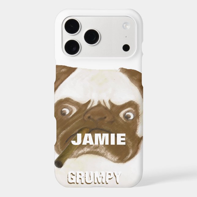 Personalized Grumpy AFICIONADO Puggy Cigar Case-Mate iPhone Case (Back)