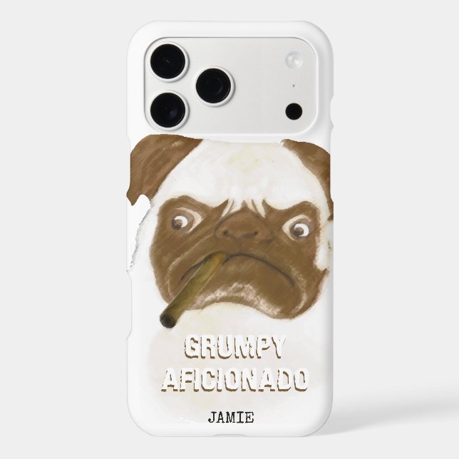 Personalized Grumpy AFICIONADO Puggy Cigar Case-Mate iPhone Case (Back)