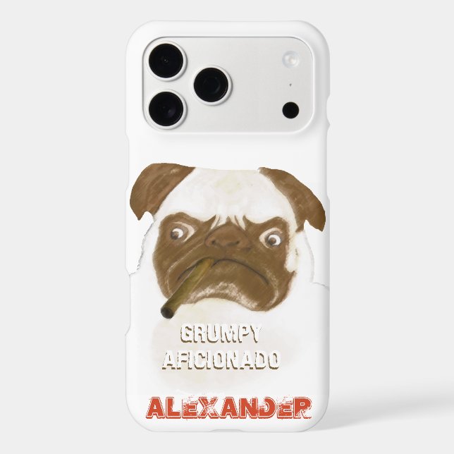 Personalized Grumpy AFICIONADO Puggy Cigar Case-Mate iPhone Case (Back)