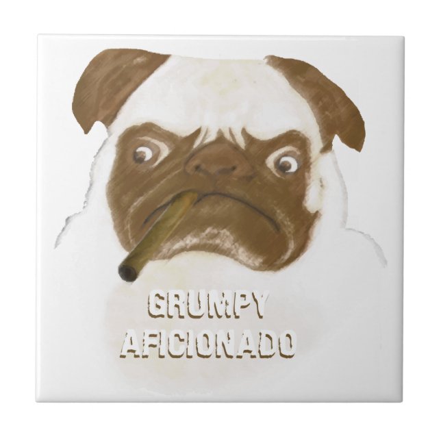 Personalized Grumpy AFICIONADO Puggy Cigar Ceramic Tile (Front)