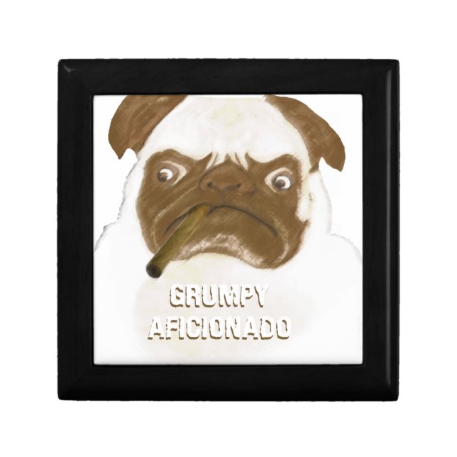 Personalized Grumpy AFICIONADO Puggy Cigar Jewelry Box (Front)