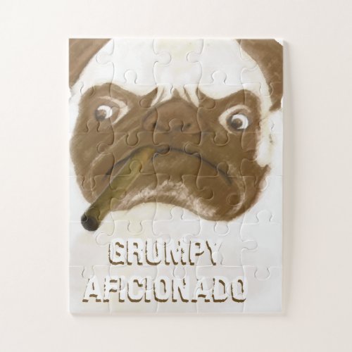 Personalized Grumpy AFICIONADO Puggy Cigar Jigsaw Puzzle