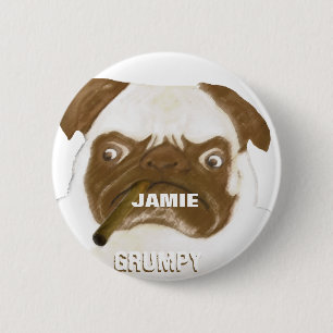 Personalized Grumpy AFICIONADO Puggy Cigar Pinback Button