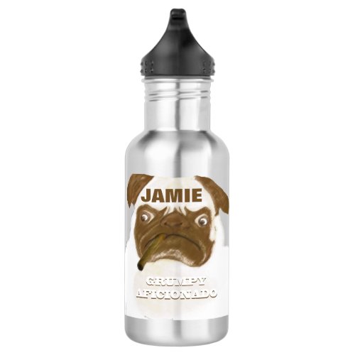 Personalized Grumpy AFICIONADO Puggy Cigar Stainless Steel Water Bottle