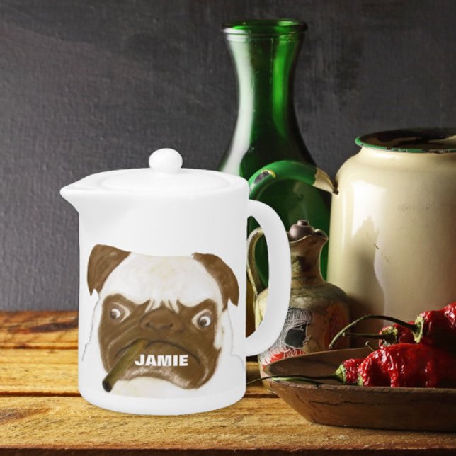 Personalized Grumpy AFICIONADO Puggy Cigar Teapot (Creator Uploaded)