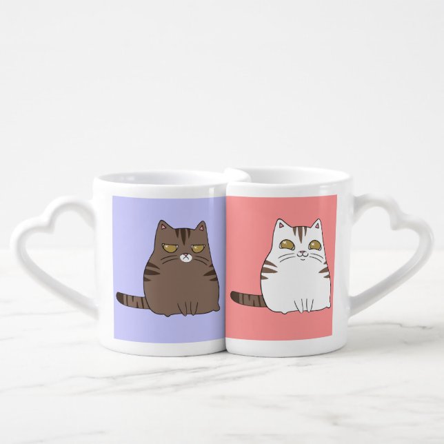 Personalized Grumpy and Happy Kitty Coffee Mug Set (Front Nesting)
