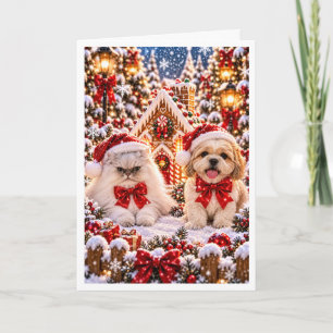 Personalized Grumpy Cat and Happy Dog Christmas Gr Holiday Card