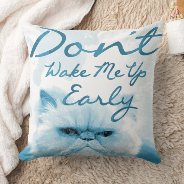 Personalized Grumpy Cat – "Don't Wake Me Up Early" Throw Pillow (Blanket)