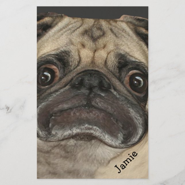 Personalized Grumpy Pug Stationery (Front)