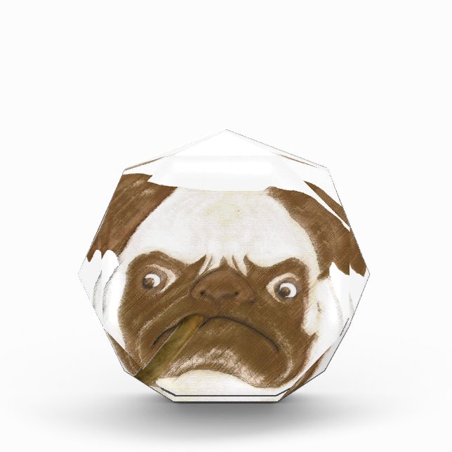 Personalized Grumpy Puggy with Cigar Acrylic Award (Front)