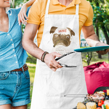 Personalized Grumpy Puggy With Cigar Adult Apron by samack at Zazzle