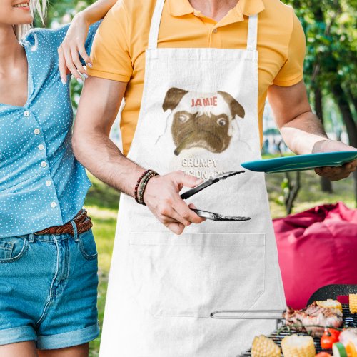 Personalized Grumpy Puggy with Cigar Adult Apron