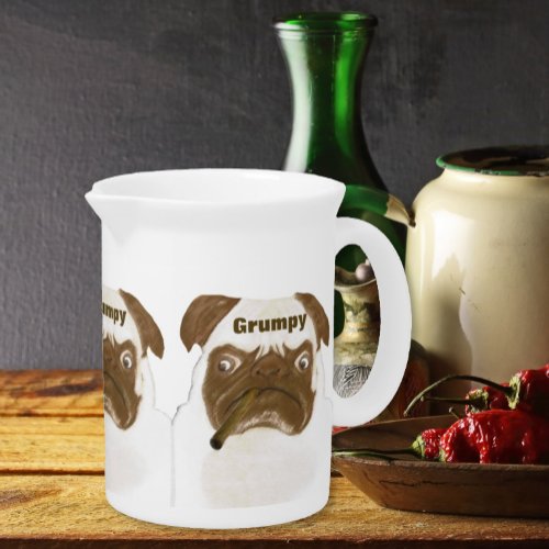 Personalized Grumpy Puggy with Cigar Beverage Pitcher