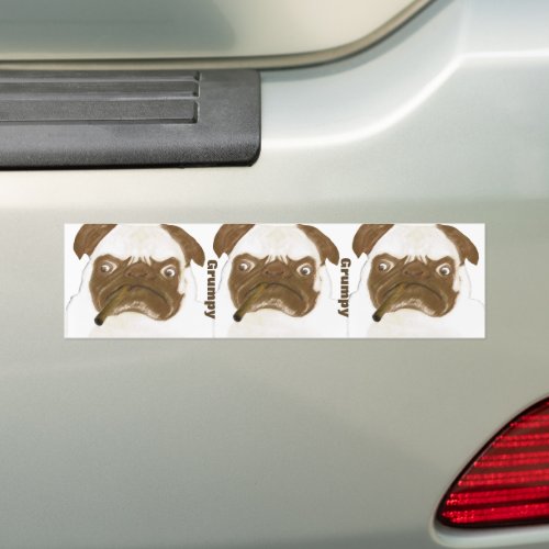 Personalized Grumpy Puggy with Cigar Bumper Sticker