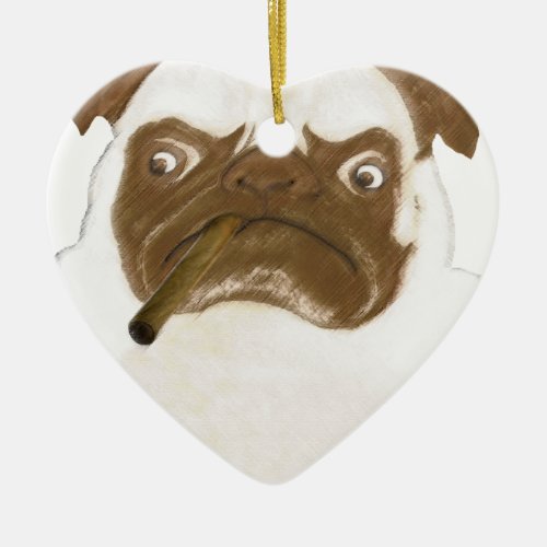 Personalized Grumpy Puggy with Cigar Ceramic Ornament