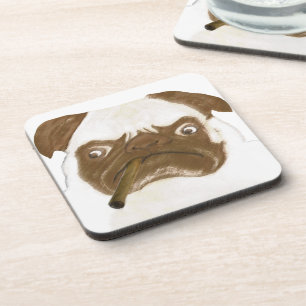 Personalized Grumpy Puggy with Cigar Drink Coaster