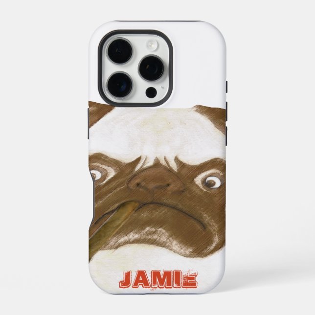 Personalized Grumpy Puggy with Cigar Iphone Case (Back)