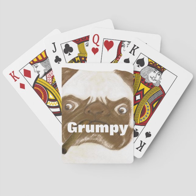 Personalized Grumpy Puggy with Cigar Poker Cards (Back)