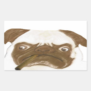 Personalized Grumpy Puggy with Cigar Rectangular Sticker