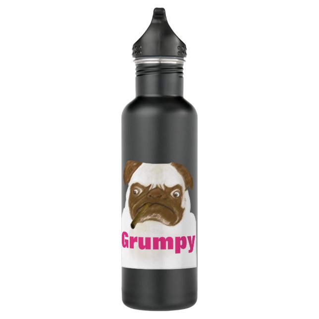 Personalized Grumpy Puggy with Cigar Stainless Steel Water Bottle (Right)