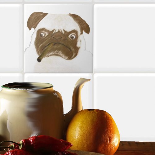 Personalized Grumpy Puggy with Cigar Tile