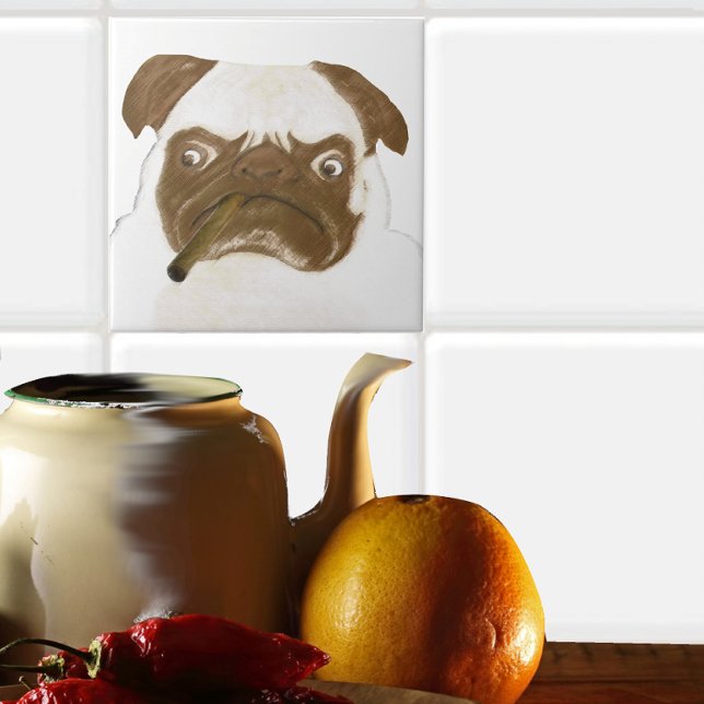 Personalized Grumpy Puggy with Cigar Tile (Creator Uploaded)