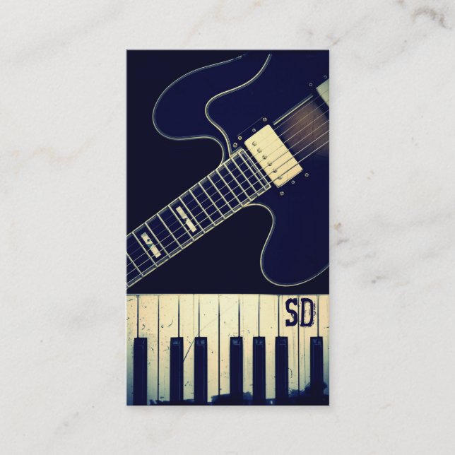 Personalized Grunge Piano Keyboard Guitar Business Card (Front)
