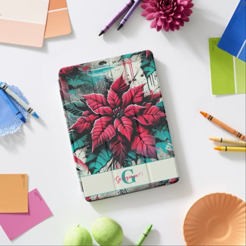 Personalized Grungy Poinsettia Floral Graffiti iPad Pro Cover