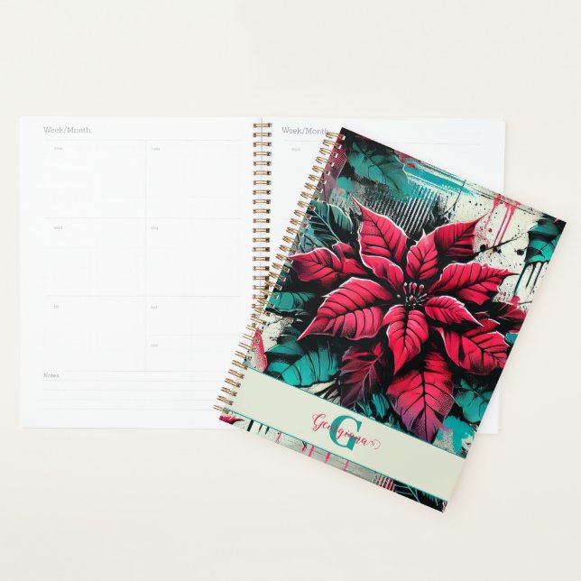 Personalized Grungy Poinsettia Floral Graffiti Planner (Display)