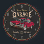 Personalized GTO Classic Car Garage Large Clock<br><div class="desc">This is a rendering of a classic car created using chalks and markers with a retro styled background.</div>