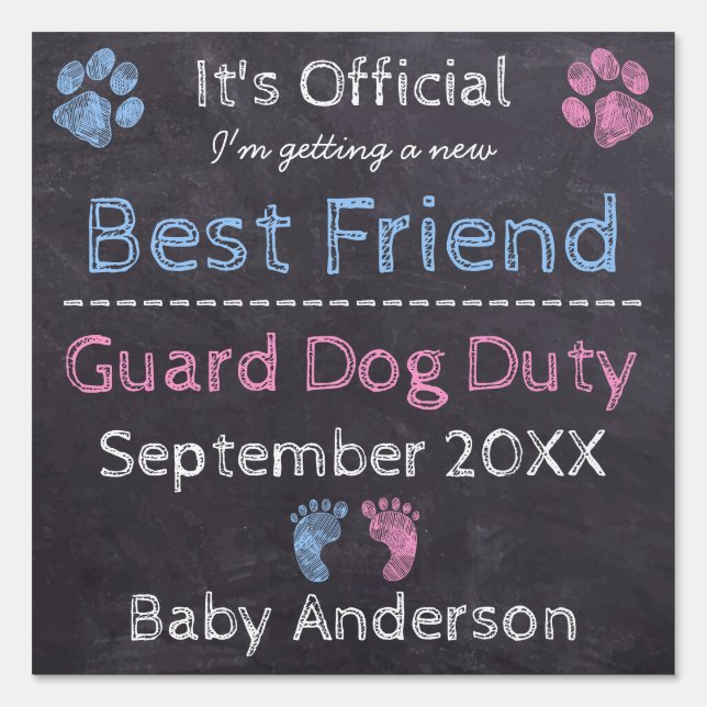 Personalized Guard Dog Duty Pregnancy Announcement Sign (Front)