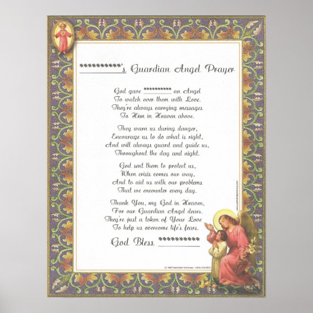 Personalized Guardian Angel Baptism Birth Prayer Poster (Front)