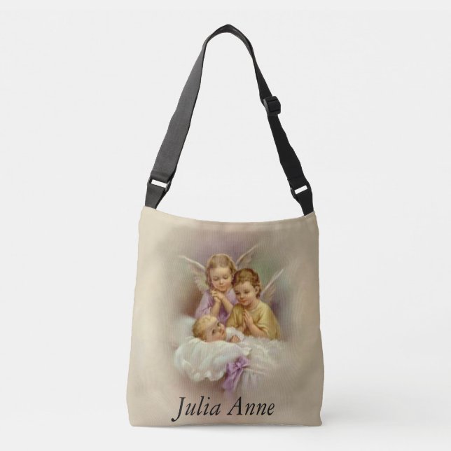 Personalized Guardian Angel Cherubs Baby Cloud Crossbody Bag (Front)